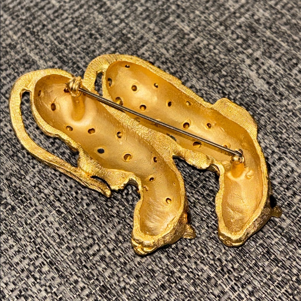 Vintage Gold Leopards Large Brooch Pin with Rhinestone Encrusted - Picture 3 of 7